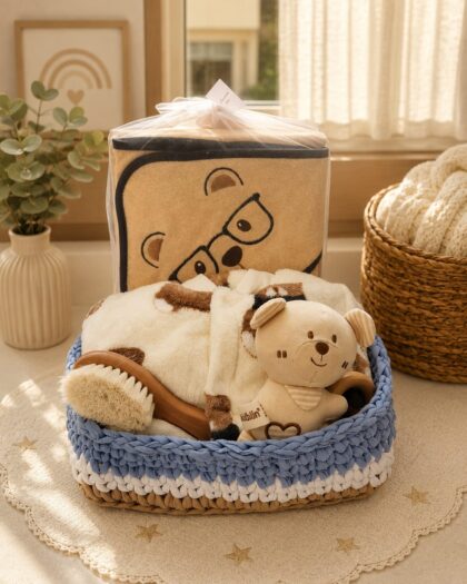 Baby Romper, Towel, Toy & Brush Gift Basket