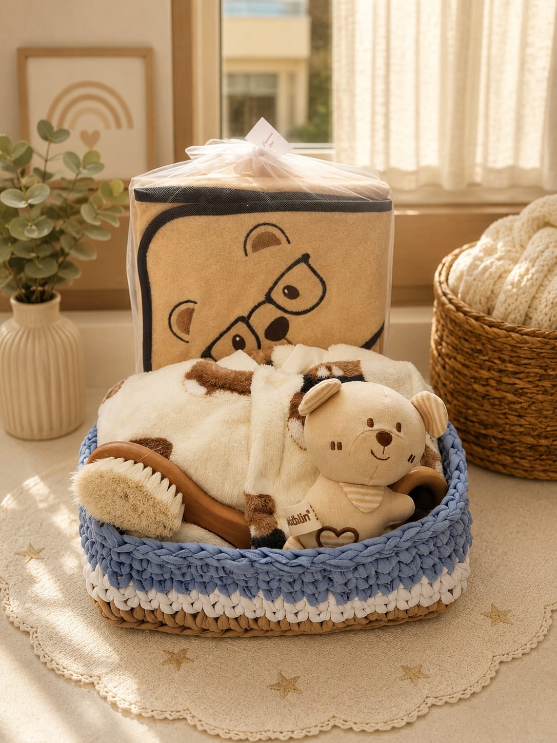 Baby Romper, Towel, Toy & Brush Gift Basket